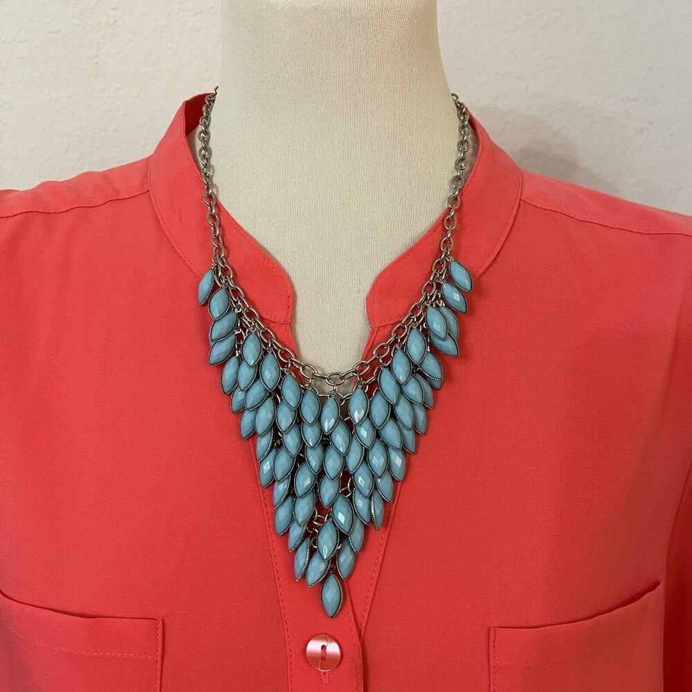 Blue Silver-tone Chains Fashion Jewelry‎ Bib Necklace NWOT